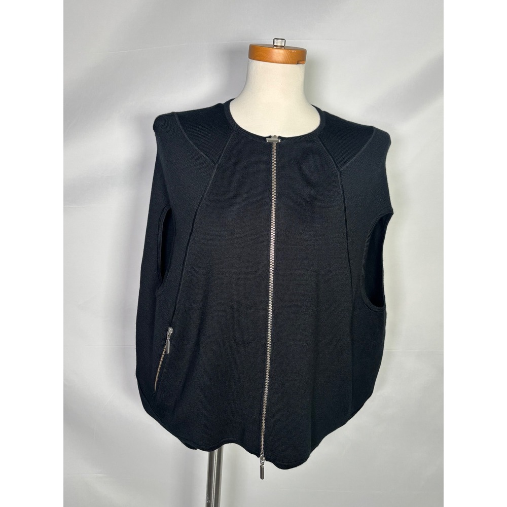 Stefanel Black Wool Blend Zip Up Knit Vest Sleeveless Cardigan WL312DF0654 Large